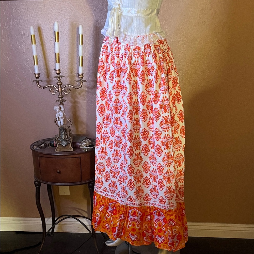 Gorgeous Tangerine Cotton Boho Maxi Skirt. SZ L - Picture 4 of 6